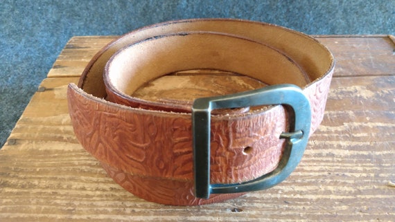 Tooled Western Leather Belt with Deer - image 1