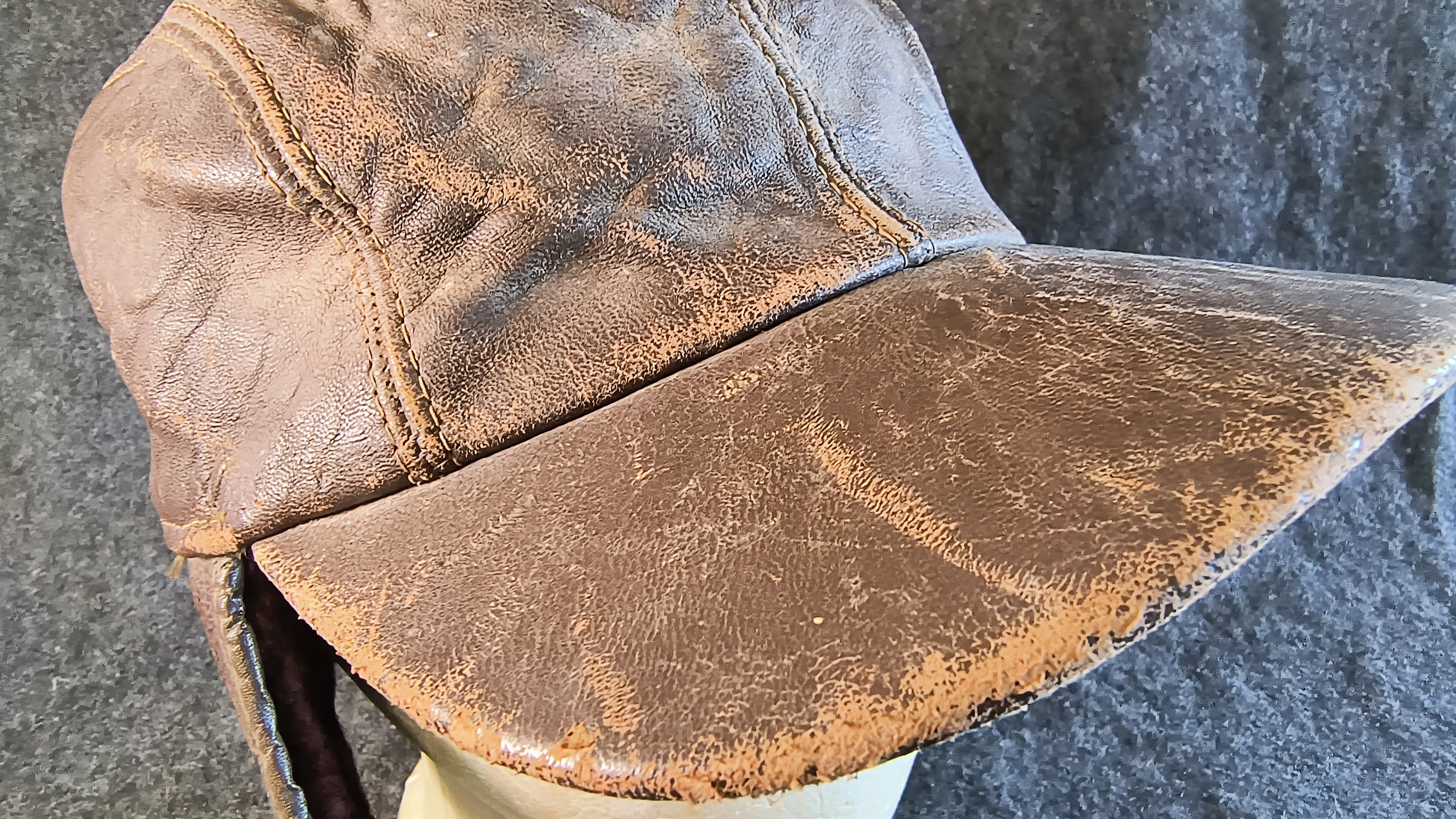 帽子 vintage leather damage hunting cup  used Vintage Brown Leather Hunter's Cap - Etsy