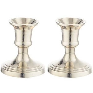 Modern Nickel Candlesticks (7cm) for Shabbat and Holidays . Small metal Candlesticks