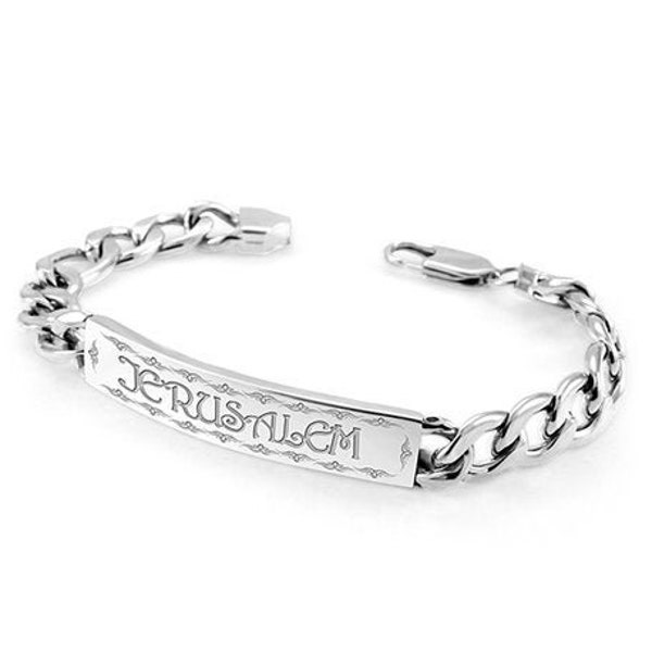 Stainless Steel Jewish  bracelet With the Hebrew inscription "JERUSALEM"