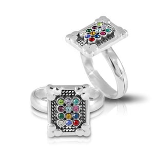 925 Sterling Silver Hoshen ring set with 12 Crystal Color, Hoshen Ring in Sterling Silver
