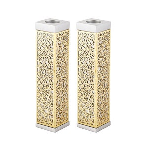 Tall Square Aluminum candlesticks(14.5 * 3 * 3 cm)  With metal cutout floral design