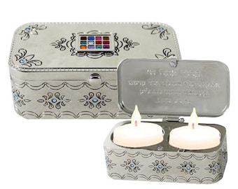 Shabbat Candlesticks Travel Box Size (3x9cm) with a lid set with 12 crystal color, Shabbat Candleholders