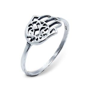 925 Sterling Silver Filigree Hamsa Ring, Fatima Hand Ring