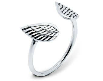 Sterling Silver Angel Wing Ring - Adjustable Open Ring