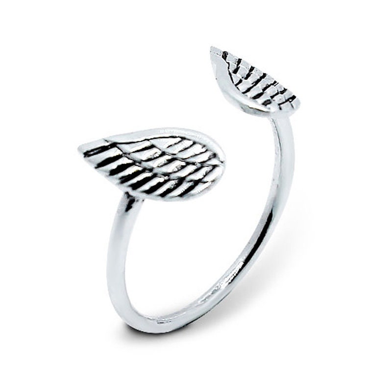 Sterling Silver Guardian Angel Wings Ring – Open Band, Adjustable, Feather Motif