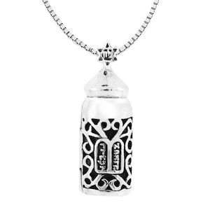 Sterling Silver 925 "Ten Commandments" Mezuzah Pendant.