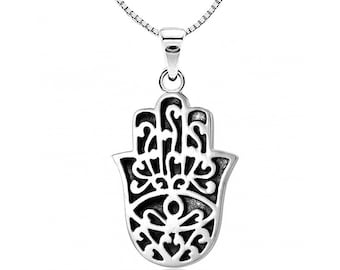 925 Sterling Silver Decor Big “Hamsa” pendant, Hamsa hand necklace