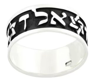 925 sterlingzilveren "Kabbalah"-ring met het opschrift "S.A.L., A.L.D., L.A.V" met een Davidster, Magen David-ring