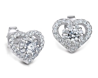 925 Sterling Silver "Heart" Stud earrings set with CZ