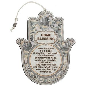 English Home Blessing 24 cm epoxy hamsa wall hanging  with colorful mosaic Jerusalem design, Hamsa Wall Decor