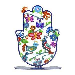 Metal Hamsa stand with Birds , Hamsa  with Birds Sculpture, Jewish Home Blessing