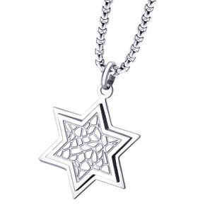 Stainless Steel  Classic Star of David pendant 2 CM. with delicate decoration. Come&#39;s  With S.Steel Chain 60 Cm, Magen David Necklace