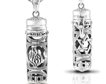 My fire will burn-925 Sterling Silver"Mezuzah" Pendant. Come's With an 18" Silver Box Chain