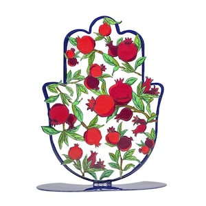 Metal Hamsa stand with pomegranates , Hamsa  with pomegranates Sculpture, Jewish Home Blessing