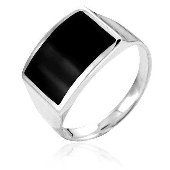 925 Sterling Silver Rectangular Black Onyx Ring, Mens Black Onyx