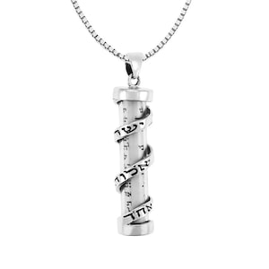 Wisiorek spiralny Mezuzah ze srebra próby 925. Srebrny naszyjnik Mezuzah Shema Israel ze zwojem