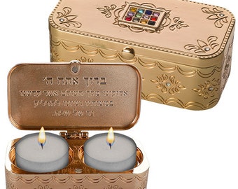 Shabbat Candlesticks Travel Box Size (3x9cm) with a lid set with 12 crystal color, Shabbat Candleholders