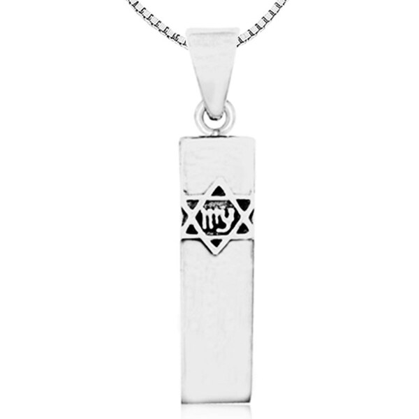 Sterling Silver 925 Rectangular Mezuzah Star of David Pendant,  Mezuzah Star Of David Sterling Silver Necklace