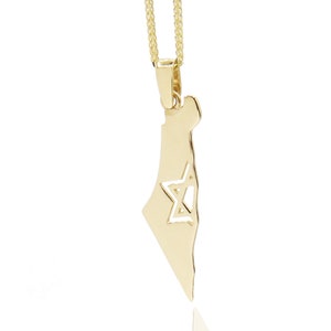 14K Gelbgold Karte von Israel mit Davidstern Anhänger, Holly Land of Israel Halskette, Magen David Halskette