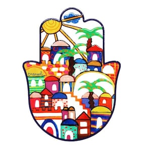 Metal Hamsa  Wall hanging with Jerusalem Design, Jerusalem Hamsa Wall Hanging