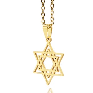 Star of David necklace (2.2 cm) made of stainless steel Gold PVD coating, Magen David necklace