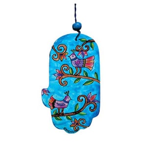 Wooden Hamsa  Wall hanging with Birds Design, Birds Hamsa Wall Hanging, Hamsa Home Blessing