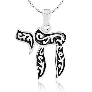 Silver 925 Filigree &quot;Chai&quot; Pendant. Come&#39;s With an 18&quot; Silver Box Chain, Chai Jewish Necklace, Jewish Chai Pendan