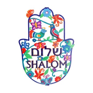 Metal Hamsa wall hanging Birds with SHALOM, Hand painted Hamsa with Shalom Wall hanging