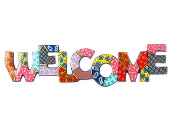 Decorative WELCOME metal wall hanging( 10 * 31.5 cm) with Hand-Painted Colourful, Metal House Sign
