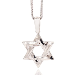 14K White  Gold Star of David pendant , Magen David necklace