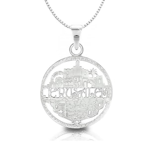 Jewish 316 S.Steel JERUSALEM Pendant, Round pendant Jerusalem Stainless Steel