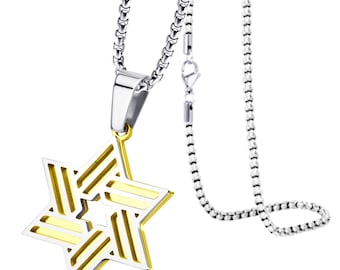 Gold Star of David Pendant: Stainless Steel Magen David Necklace (55cm Chain)