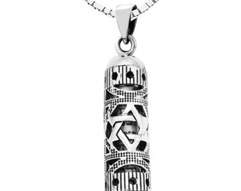 Silver 925 Mezuzah Star of David Pendant with greetings Scroll,  Magen David Mezuzah necklace