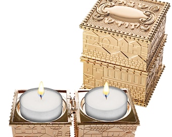 Travel Shabbat Candlesticks, Jerusalem Decoration, Metal Candle Holder (9 cm)