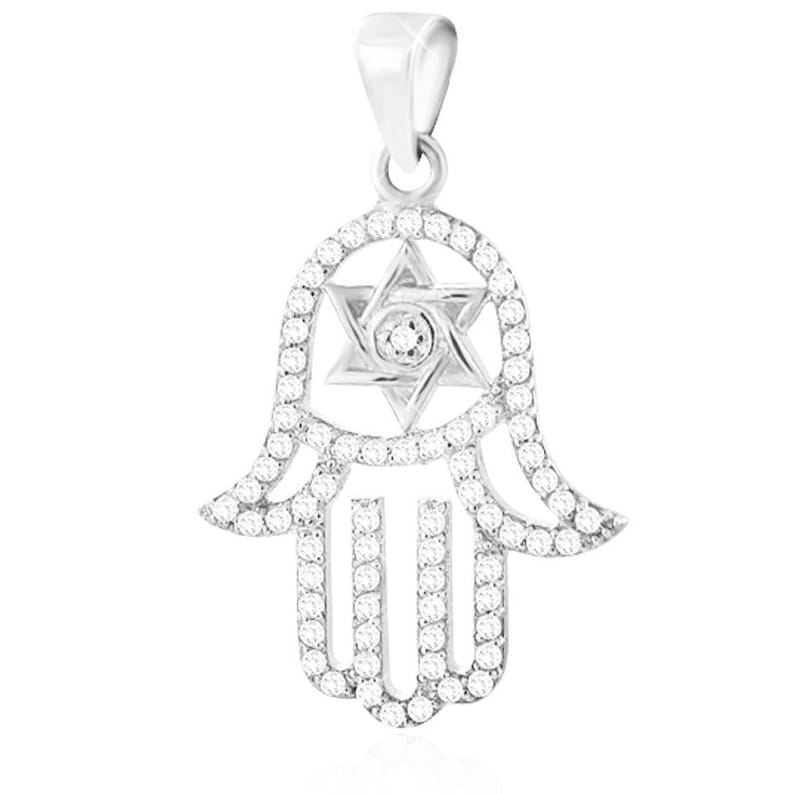 925 Sterling Silver large Hamsa Pendant with Star Of David Set with white crystal Come/'s With 18 Silver Box Chain Free/&Fast DHL Shipping!