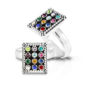 925 Sterling Silver  Hoshen ring set with 12 Crystal Color, The 12 Tribes ring