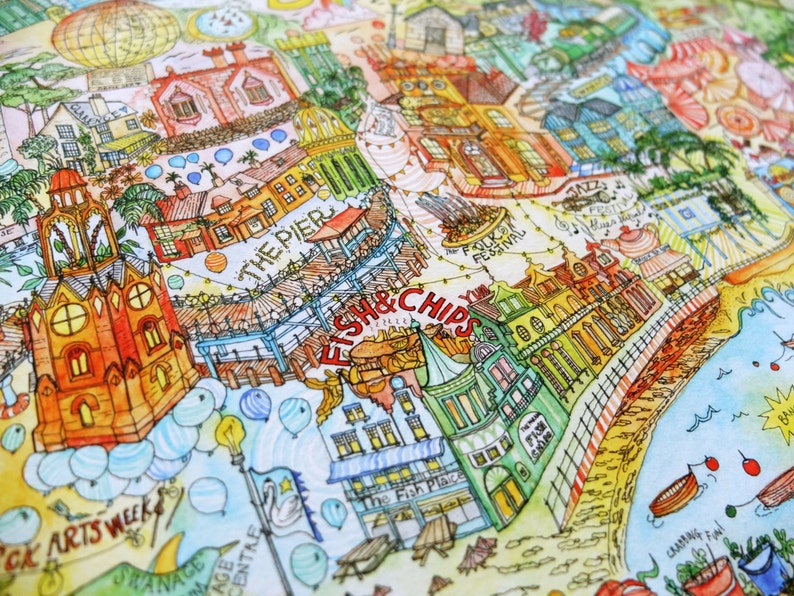 Swanage Illustrated Map Print - Etsy Swanage Illustrated Map Print - Etsy