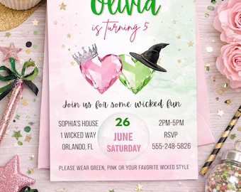 Wicked Birthday Invitation | Elphaba & Glinda Party, Editable Canva Template (Digital Download)