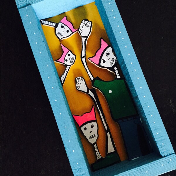 Dia de Los Muertos "21 gennaio - Pussyhats Strike Back" Retablo, altare, Nicho - firmato da Salvador Jimenez spedizione gratuita dal Giappone!