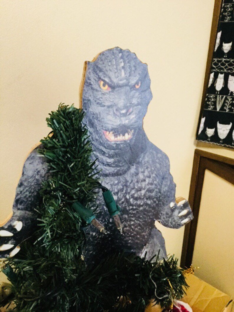 Godzilla Christmas Tree Topper Hugging Tree FREE SHIPPING from Etsy