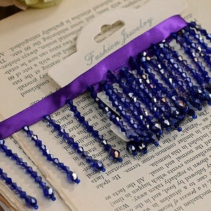 Handmade Crystal Beaded Fringe: Violet Dancewear Costume Trim
