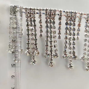 Handmade 91cm long 5cm wide rhinestone fringe, DIY rhinestone chain fringe, gold, silver, rhinestone chain fringe