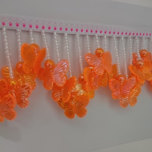 Handmade Butterfly Beaded Fringe, Orange & Blue, 1 Meter