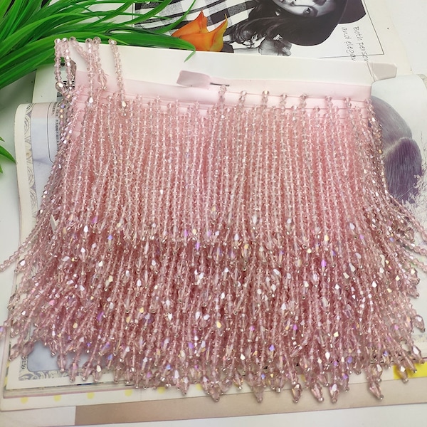 Handmade 90cm long 3.6-4inch wide Crystal Beads Beaded  Fringe, 10 different colors in