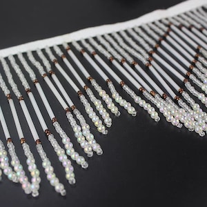 Handmade 4 Inches Wide Beaded Chevron Fringe, iris clear, gold, brown,Lampshade fringe Curtain fringe DIY bead fringe, By 1 yard