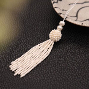 Handmade 8.5cm Long Pearl Beaded Fringe Tassle Dropper