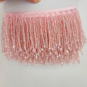 4 Inch wide All Crystal Beads Beaded  Fringe, Pink,Red,Hotpink,Blue,Green,Black,Orange,Lilac, Purple,Clear,Gold,Yellow,Crystal Bead Fringe