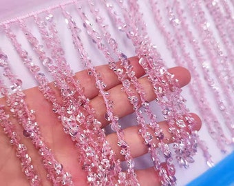 Perles de rocailles et paillettes 3D de 90 cm de long et 17 cm de large Franges, cristal, rose, bleu acceptant la commande personnalisée