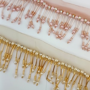 Pearl Rhinestone Beaded Fringe: Gold, Pink, White, & More (90cm Long)